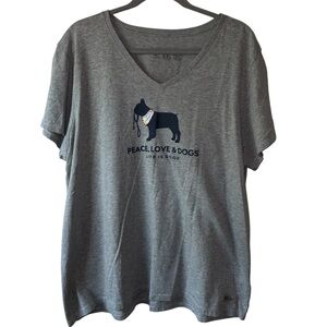 Life is Good Peace Love Dogs Crusher V-Neck Graphic Tee Gray Women’s XXL